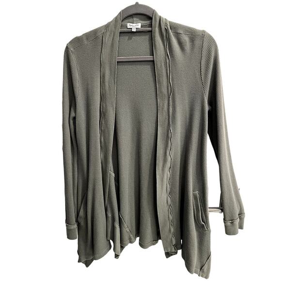 Splendid Dusty Green Open Front Cardigan Sweater Asymetrical Hemline Size Small - Picture 1 of 5
